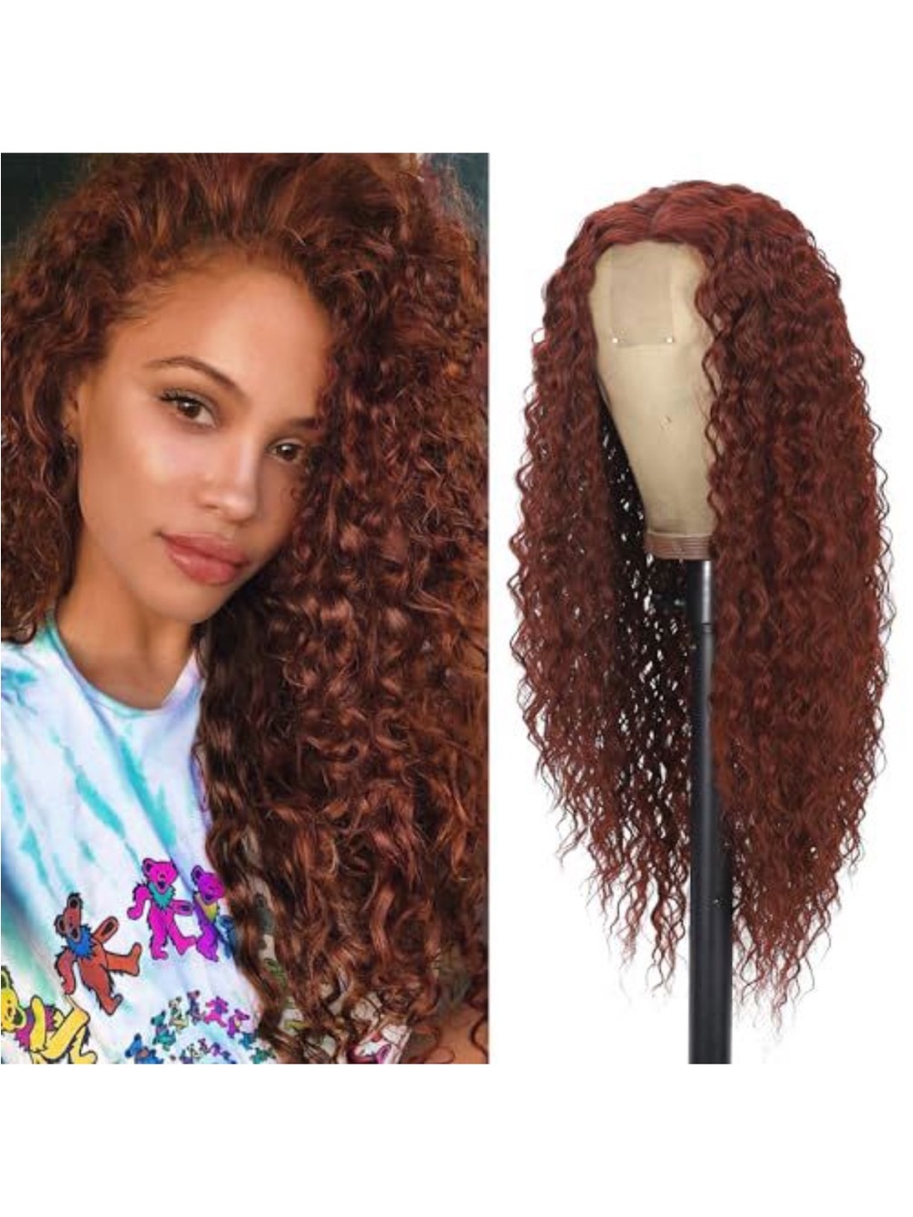 Deep Curly Copper Red 26” wig